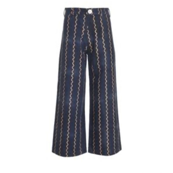 Sz Blockprints Womens High Waist Wide Leg Denim Crop Disco Pants Sz Small Blue - Picture 7 of 8